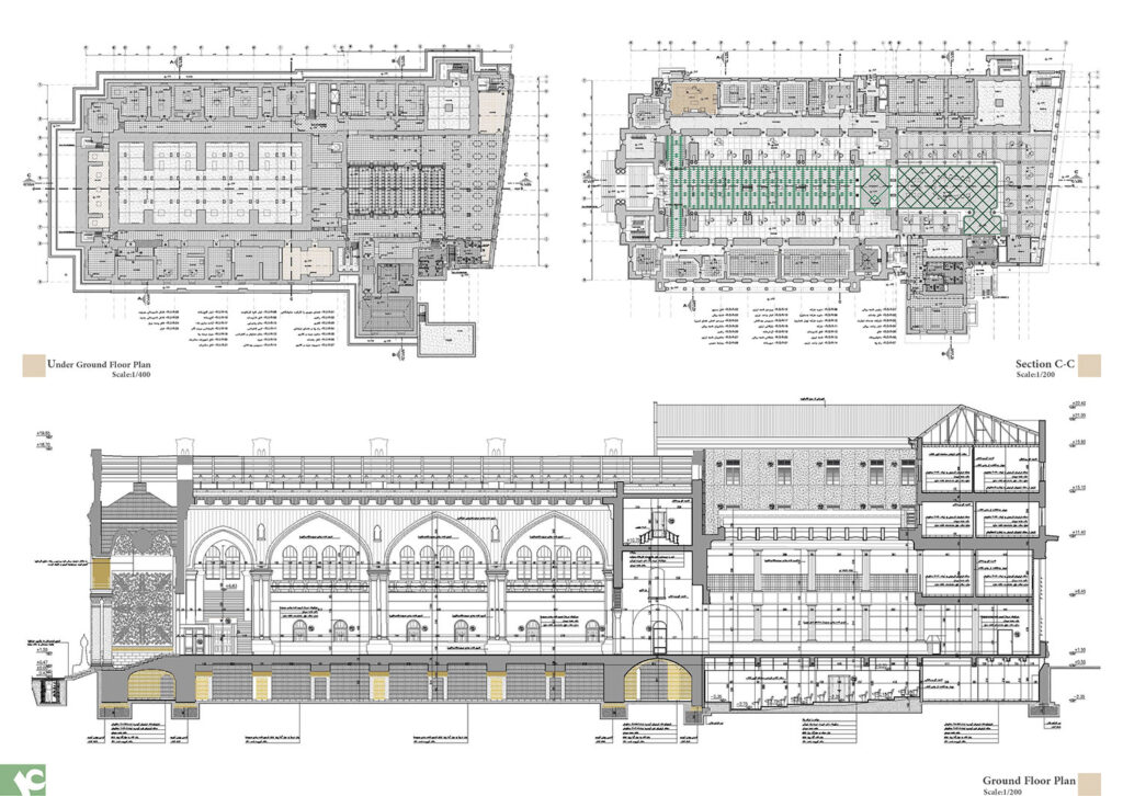 پلان و برش ساختمان قدیمی بانک تجارت