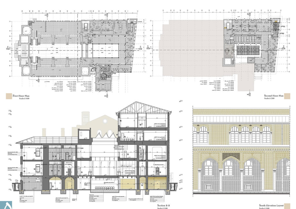 پلان و برش ساختمان قدیمی بانک تجارت